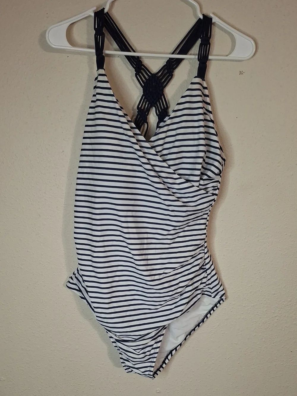 Kona Sol Striped Blue & White One-Piece Swimsuit size XL